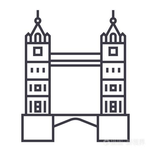 伦敦塔桥矢量线图标, 标志, 插图背景,可编辑笔触插画-正版商用图片0