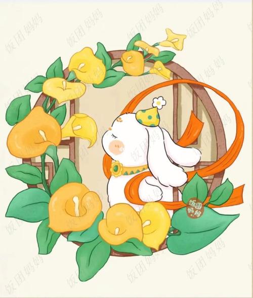 萌萌古风兔兔3治愈插画花朵与兔兔