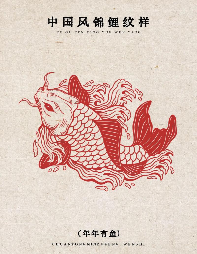 中国传统国风锦鲤纹样-金鱼绘画.#手绘 #传统文化 #图案设 - 抖音