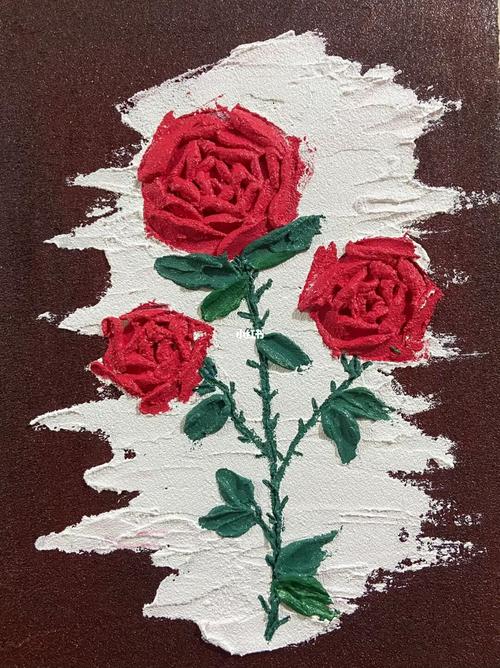 石英砂肌理画丙烯画红玫瑰