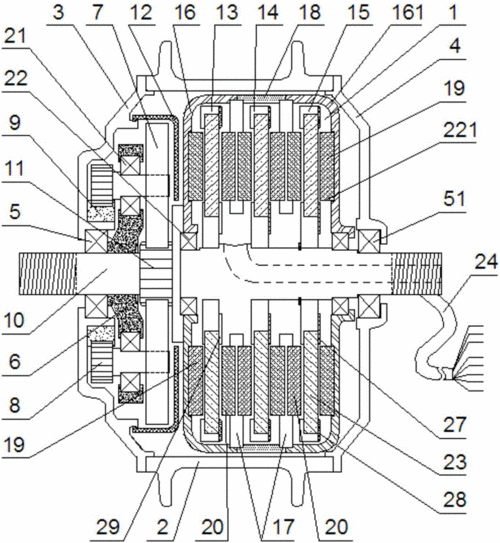 一种盘式单元层叠无铁芯直流电机驱动的有齿轮毂电机
