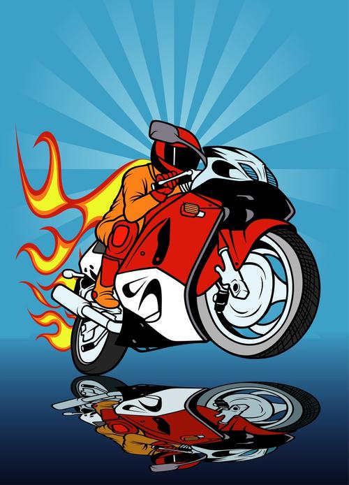 摩托车赛车,电单车比赛-彩色图解,矢量