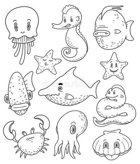 组海洋动物简笔画图片教程一学就会海马海洋动物简笔画海洋动物简笔画