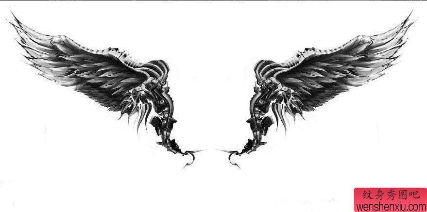纹身秀图吧推荐一幅翅膀纹身手稿图案