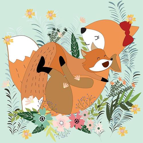 植物花卉动物狐狸艺术效果插画北欧风卡通局部图案pop家纺趋势网