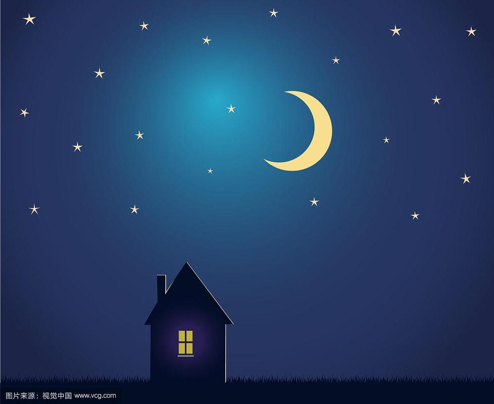 房子和有星星和月亮的夜空