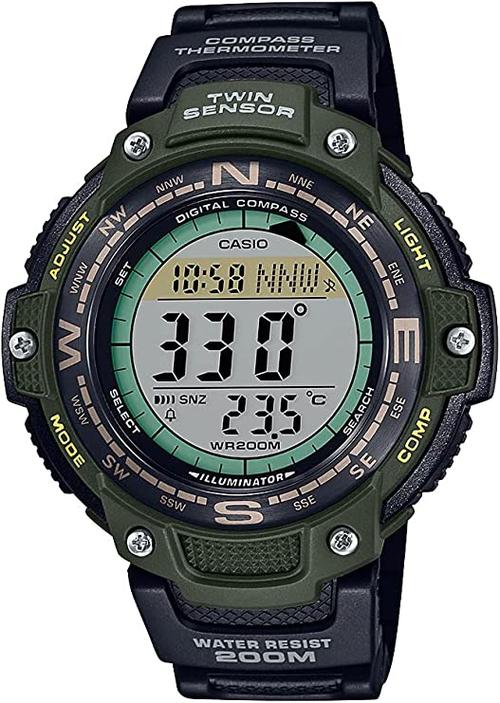 casio 卡西欧 双传感器世界时间 200 米防水数字指南针手表, 黑色