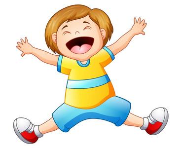 快乐的小男孩跳快乐的小男孩卡通跳照片