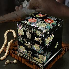 新锦贝传说螺钿漆器实木质珠宝结婚首饰盒欧式饰品盒多层结婚礼物
