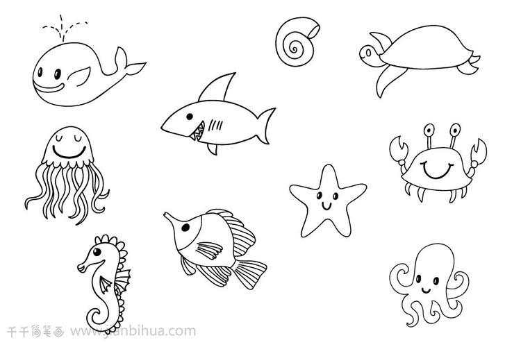 简单点的海底世界素材简笔画儿童简笔画海底世界的彩色教程海洋动物简