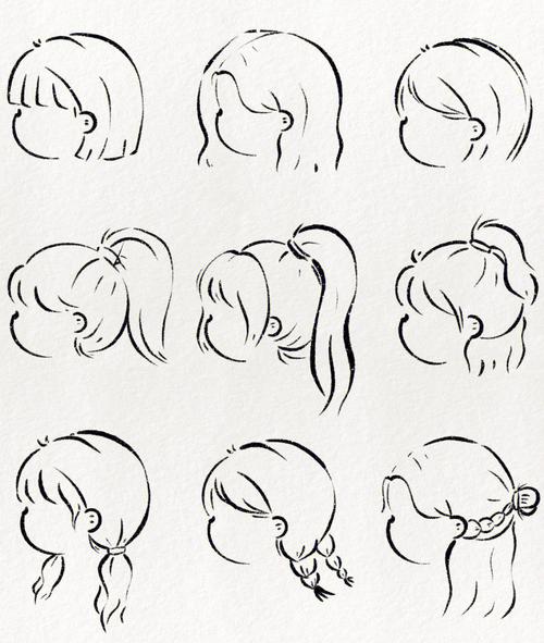 可爱简笔画教程简简单单的侧脸发型