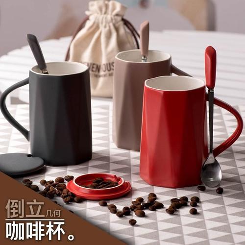 创意潮流简约家用杯子陶瓷马克杯带盖勺男女学生韩版咖啡茶杯水杯