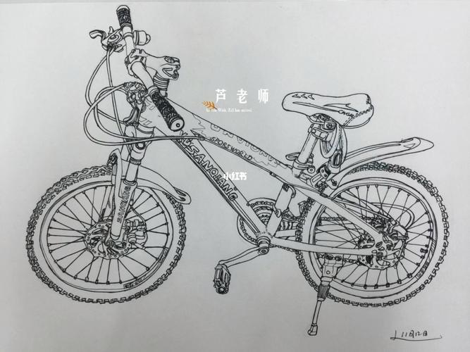手绘写生速写自行车线描素描汽车绘画儿童画