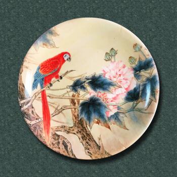新中式国画花卉芙蓉花鸟装饰盘子餐厅客厅沙发背景墙壁挂盘摆盘 草