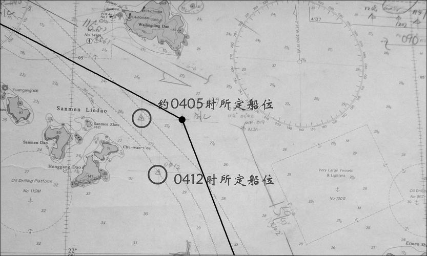 调查报告0417时 二副第三次指示实习驾驶员测定船位并在海图上标绘