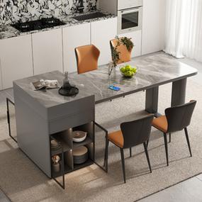 可伸缩岛台餐桌一体极简小户型岩板餐桌椅组合开放式厨房导台饭桌
