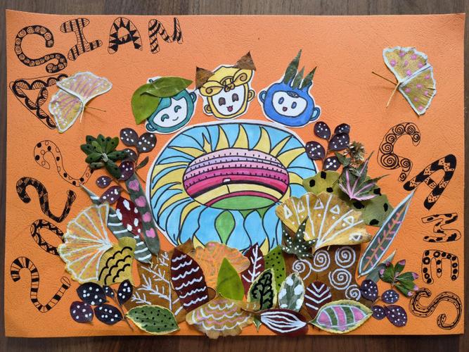 杭州亚运会树叶创意画儿童画