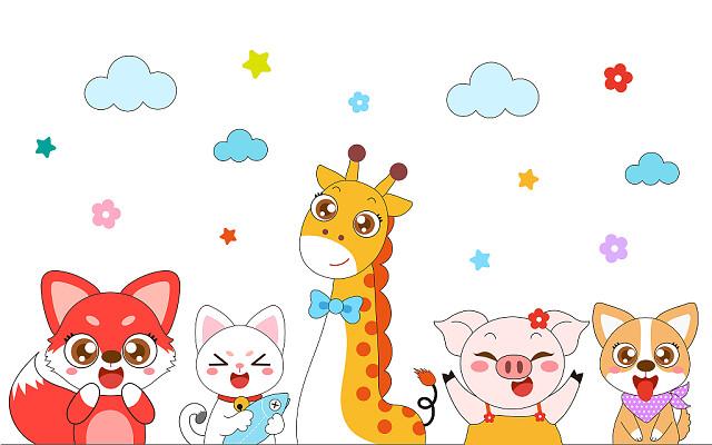 动物幼儿园儿童乐园装饰可爱卡通狐狸猫狗长颈鹿猪