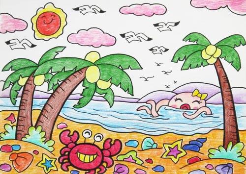 儿童绘画海边