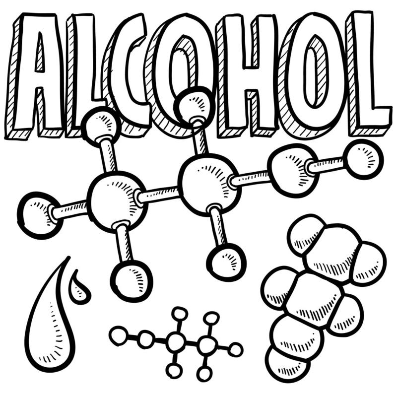 酒精分子素描,涂鸦风格酒精分子图的矢量格式.包含文本和分子模型.
