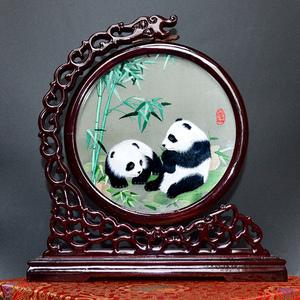蜀绣手工刺绣双面绣屏风摆件中国风特色大熊猫工艺品非遗四川纪念