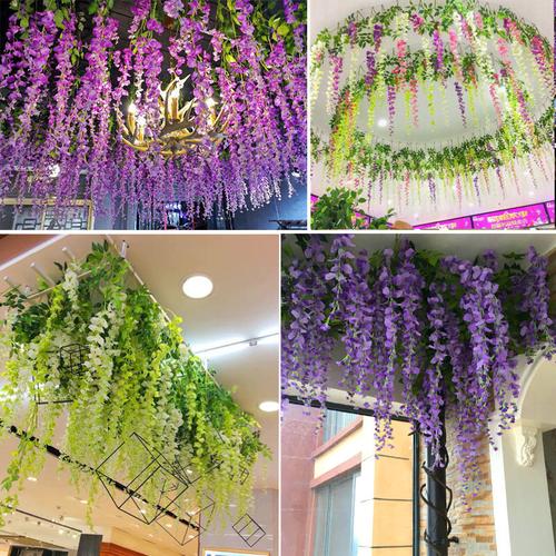 仿真紫罗兰花藤塑料吊顶植物藤条室内垂吊房顶装饰花卉假花紫藤花