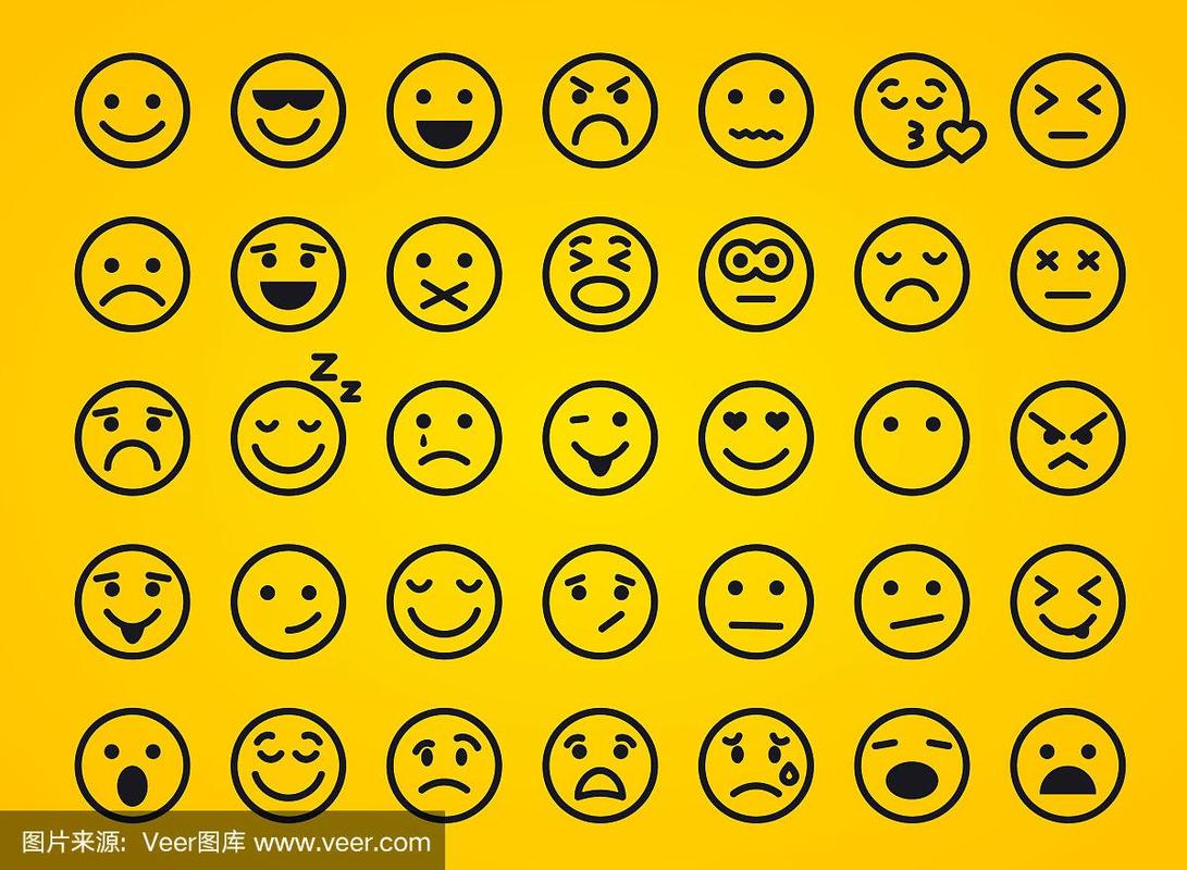 情感图标.一组圆线表情符号.微笑的图标.表情符号或表情符号的插图图