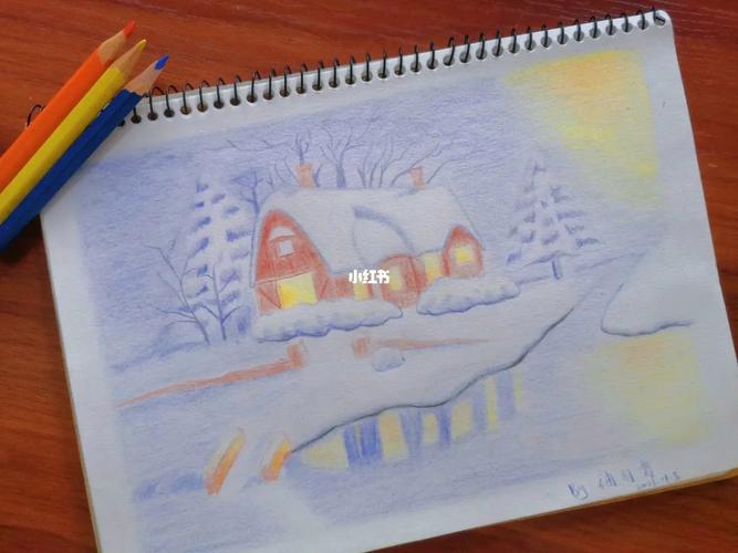 冬日雪景彩铅画