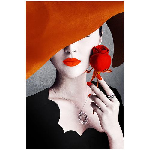 玄关装饰画现代现代人人物橙红摩登时尚女郎美容院现代装饰画