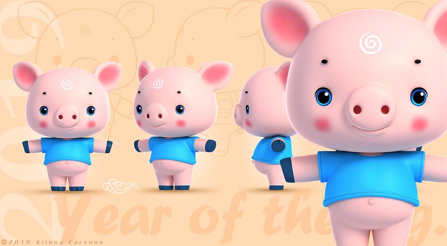 年初为深圳净垠珠宝开发设计的一对生肖猪卡通ip形象—猪小净与猪小垠