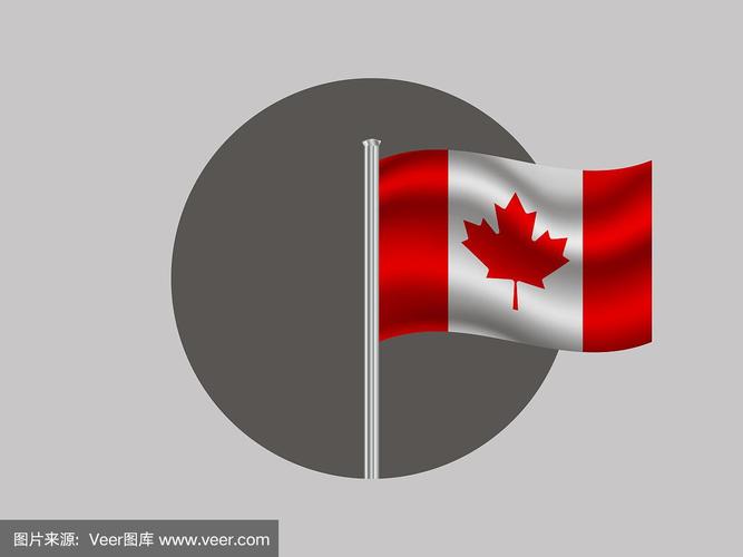 加拿大国旗,灰色圆孔内有旗杆.为你的业务.原色和比例.