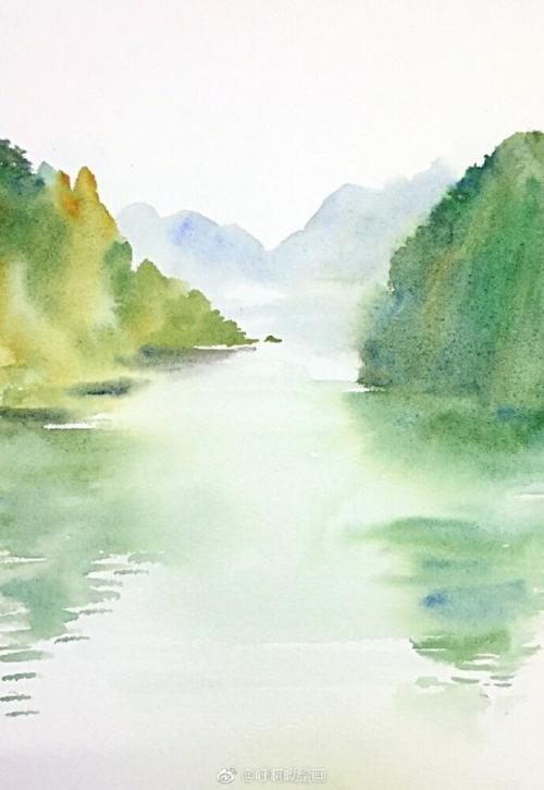 描绘桂林山水的水彩画图片桂林山水水彩画手绘教程