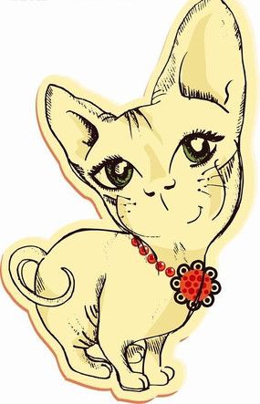 卡通矢量插画-潮流戴项链的黄色猫