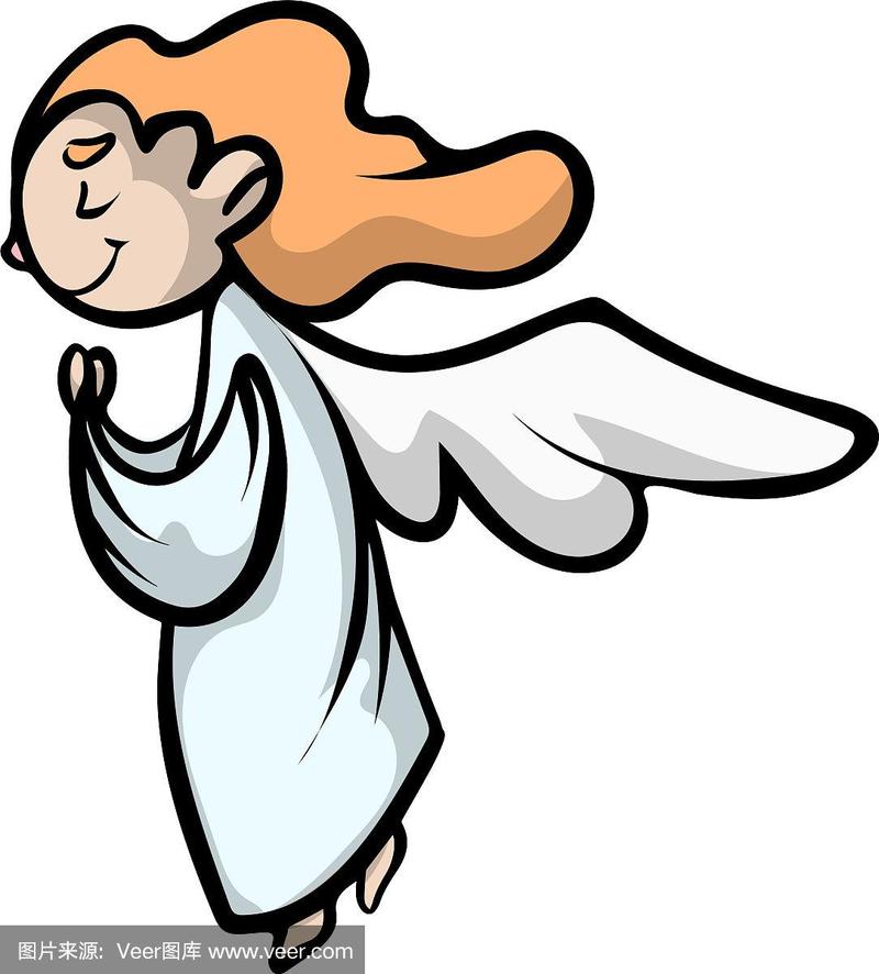 祈祷的小天使长着红色的长发和翅膀