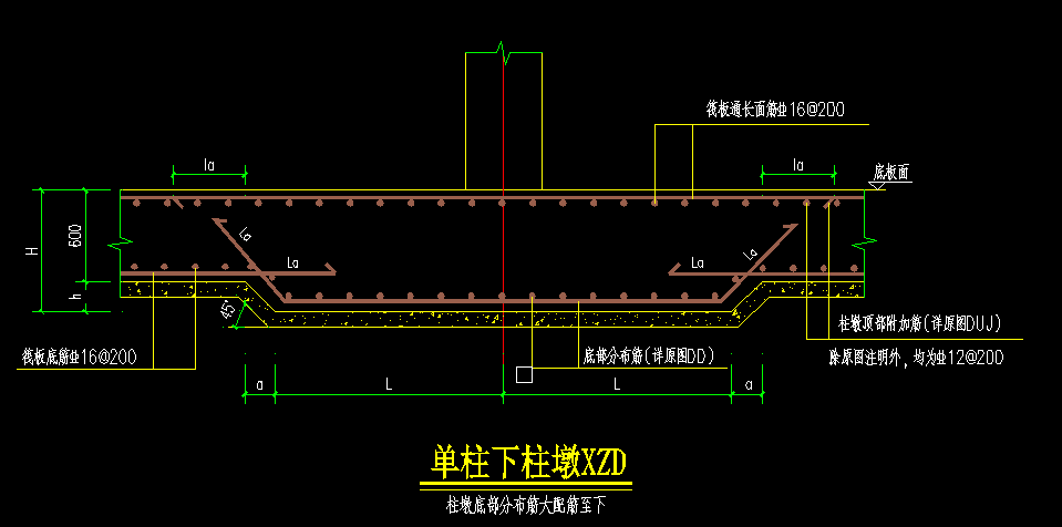 筏板基础中的下柱墩不同规格配筋怎么布置