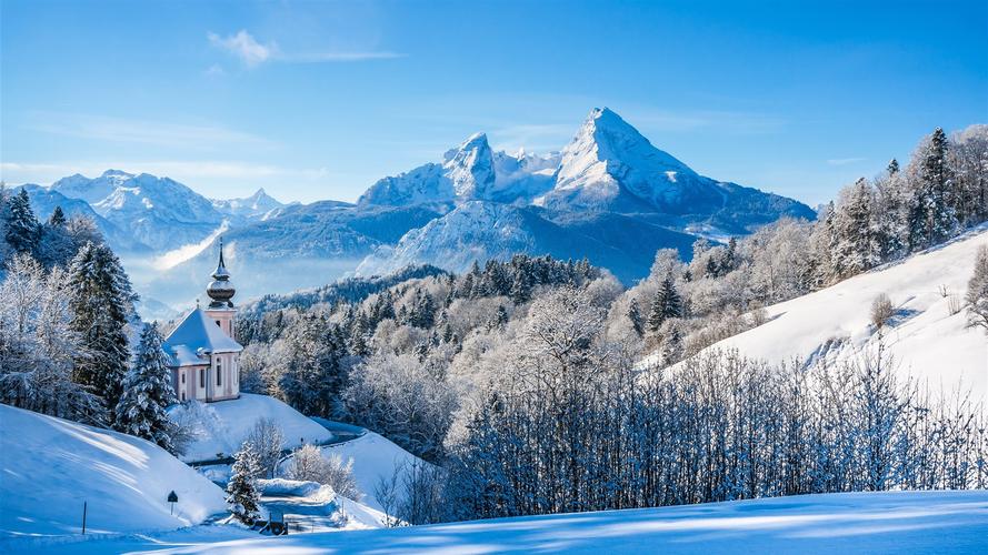 德国巴伐利亚阿尔卑斯山,冬天,雪,山,树,房子 壁纸 - 1920x1080