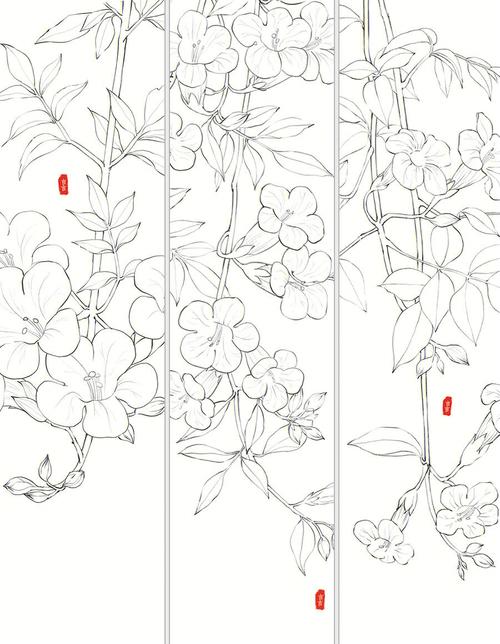 第一张有参考,后两张原创～#线描  #古风花卉  #植物插画  #凌霄花