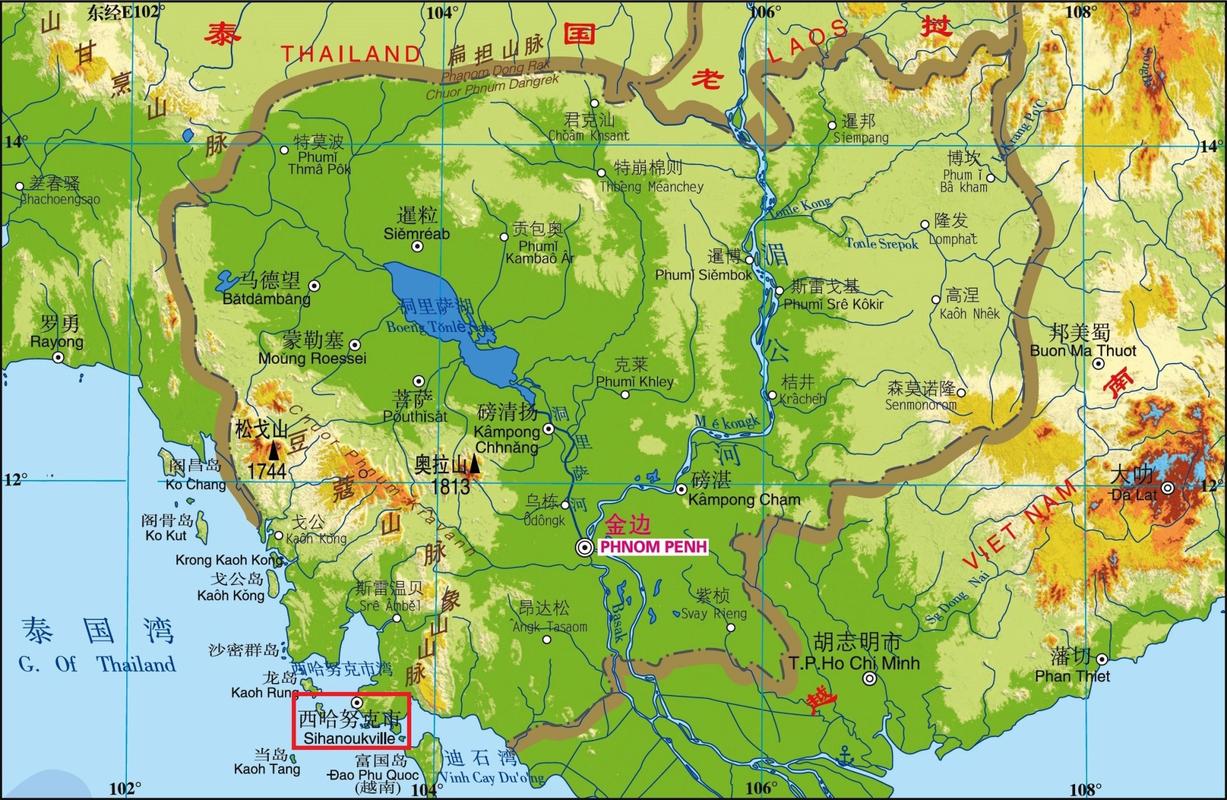 柬埔寨高清地形图