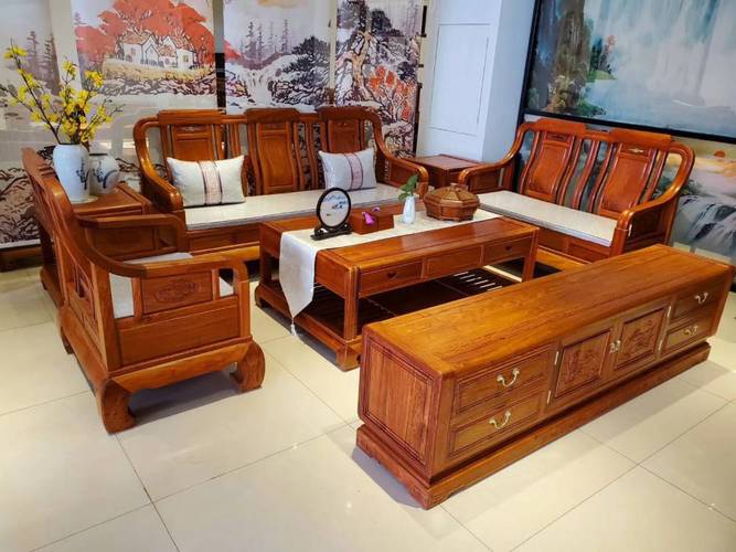 客厅实木家具缅甸花梨新中式沙发7件套一套多少钱