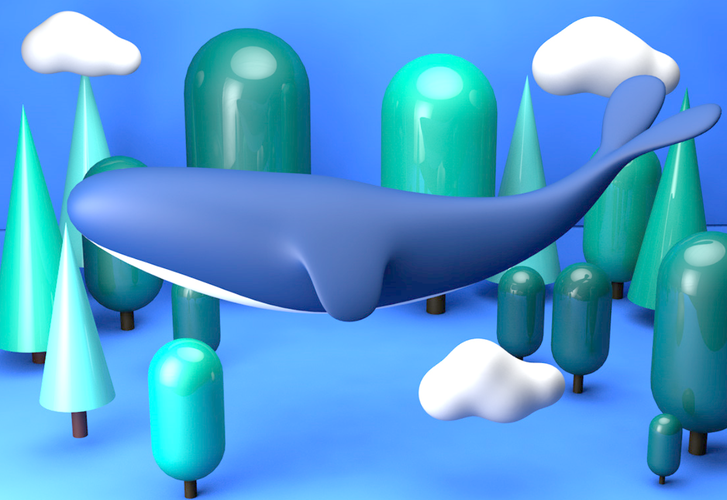卡通鲸鱼海洋场景平滑着色渲染效果动画制作c4d模型(含贴图)
