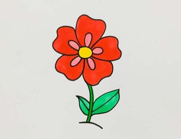 可爱卡通花朵简笔画红色花朵简笔画视频教程彩色花简笔画大全带颜色的