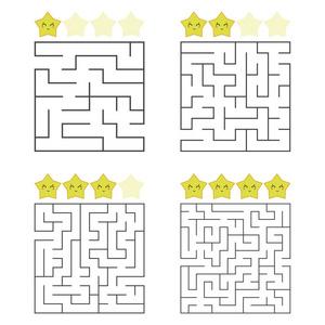 迷宫可爱一套方形迷宫.四级难度.可爱的星星.孩子们的游戏.