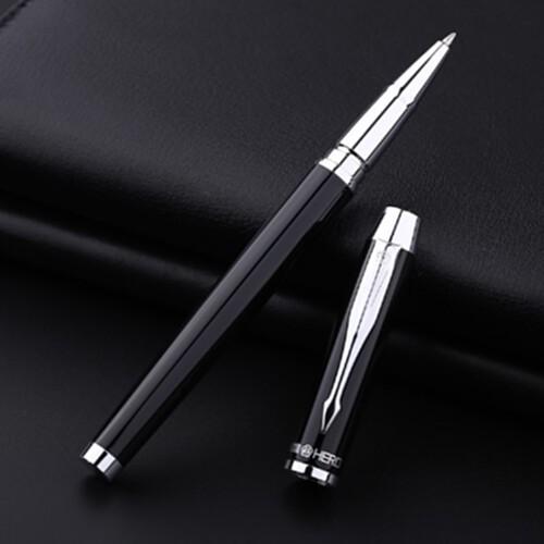 英雄签字笔中性笔7006黑色金属宝珠笔商务办公用水笔刻字