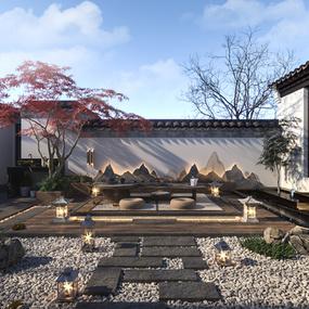 新中式别墅庭院花园景观3d模型-免费3dmax模型库-欧模网
