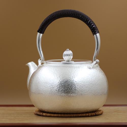 纯银煮水壶银壶日本银壶纯银999烧水壶 纯银茶壶茶具手工一张打
