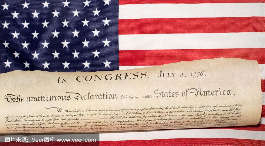 独立宣言1776年7月4日在美国国旗上