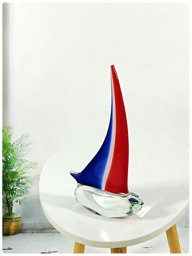 定制 帆船工艺船家居装饰品琉璃工艺品客厅办公室玻璃模型摆件一帆