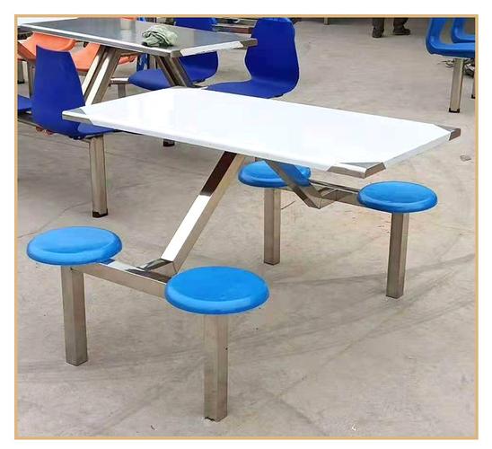 定制四人位连体不锈钢餐桌椅 小吃烧烤摊快餐桌椅学校食堂餐桌椅