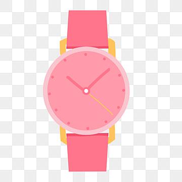 圆形表盘 粉色表带 电子表指针 卡通手表装饰, 指针时间设计, 电子表