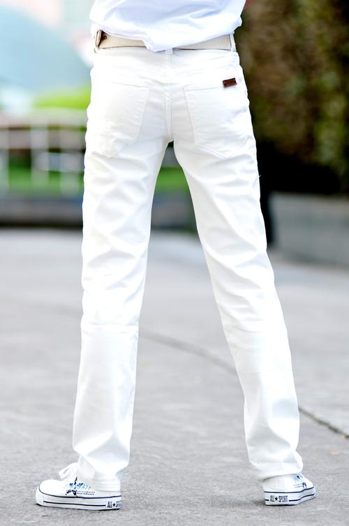 原创设计男士品牌浅色纯白色牛仔裤小直筒修身长裤韩版微弹力休闲